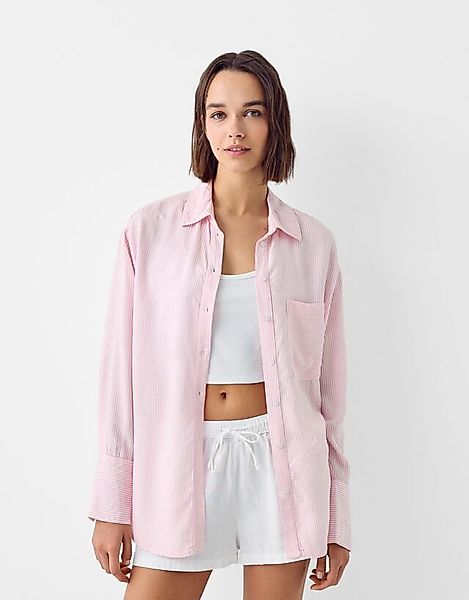 Bershka Rustikales Oversize-Hemd Mit Langen Ärmeln Damen L Rosa günstig online kaufen