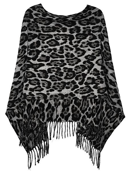 dy_mode Strickponcho Damen Feinstrick Poncho mit Fransen im Leo-Print Cape/ günstig online kaufen