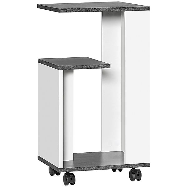 HOMCOM Nachttisch mit Rollen 3 Regalen Grau Weiß 35 x 29,5 x 65,5 cm günstig online kaufen