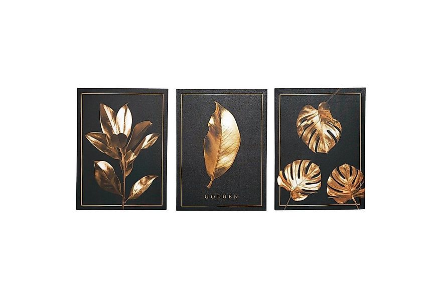 HTI-Living Leinwandbild Wandbilder 3er-Set Schwarz Gold, Blätter (Set, 3 St günstig online kaufen