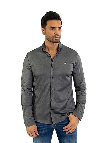 Denim Distriqt Langarmhemd Feines Herren Jersey Hemd mit Stretchanteil Schw günstig online kaufen