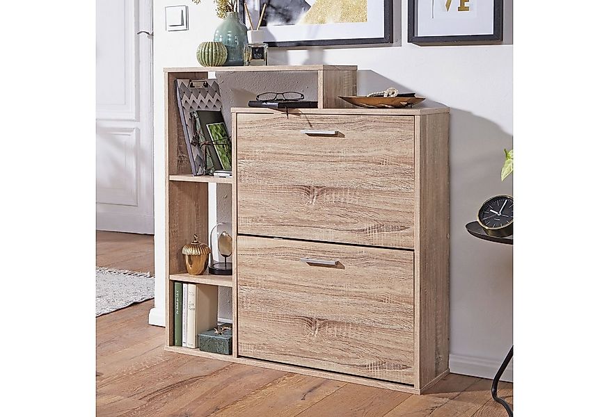 FINEBUY Schuhkipper FB45127 Holz 2 Fächer Sonoma 12 Paar Schuhe Schuhschran günstig online kaufen