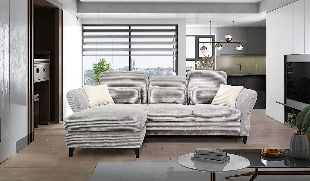 Hygger Möbelhaus Ecksofa Ecksofa Eva Schlafcouch, Cord L-Form 253 x190 cm, günstig online kaufen