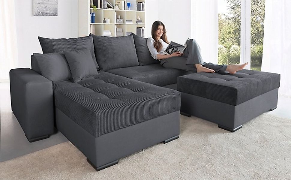 COLLECTION AB Ecksofa »Josy L-Form, Breite 214 cm, mit 3 großen Rückenkisse günstig online kaufen