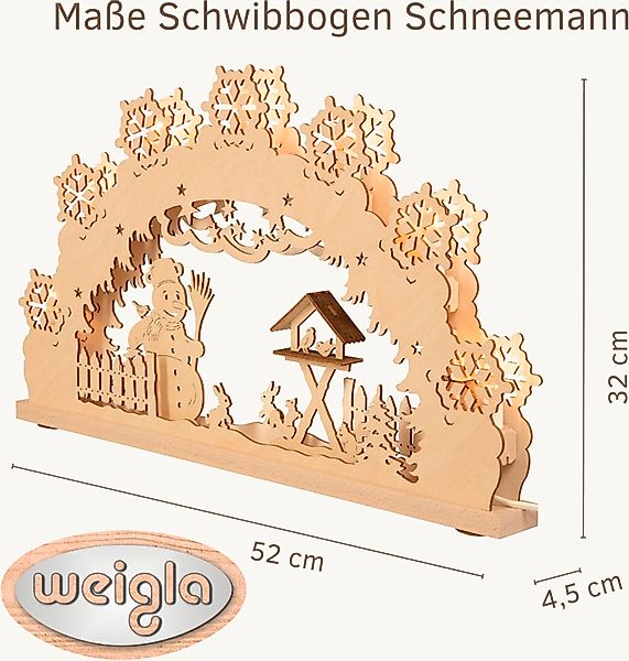 Weigla Schwibbogen »Schneemann, Lichterbogen aus Holz NATUR-BRAUN«, Erzgebi günstig online kaufen