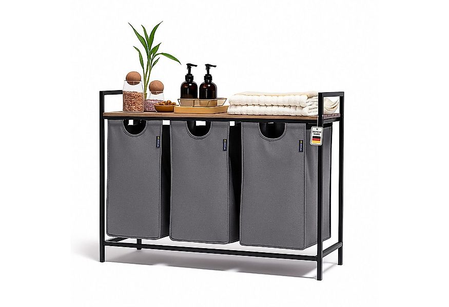 Roxlin Wäschekorb Wäschekorb 3 Fächer – Wäschesammler mit Deckel & Ablage günstig online kaufen