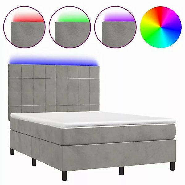 vidaXL Boxspringbett Boxspringbett mit Matratze LED Hellgrau 140x190 cm Sam günstig online kaufen