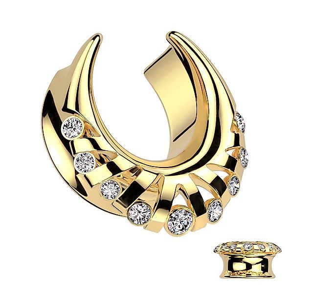 Taffstyle Plug Flesh Tunnel Spreader Piercing Tribal Fächer Kristall Gold 8 günstig online kaufen