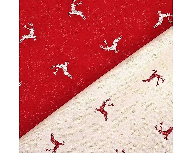 Stofferia Stoff Dekostoff Jacquard Weihnachten Hirsch Rot, Breite 140 cm, M günstig online kaufen