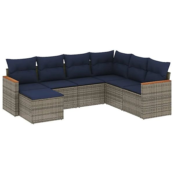 vidaXL 7-Tlg Gartensofa-Set mit Kissen Grau Polyrattan 3226208 günstig online kaufen