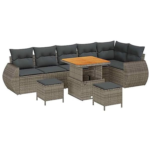 vidaXL Gartensofa-Set mit Kissen mit Speicher 9 Stk Grau Poly Rattan 336384 günstig online kaufen
