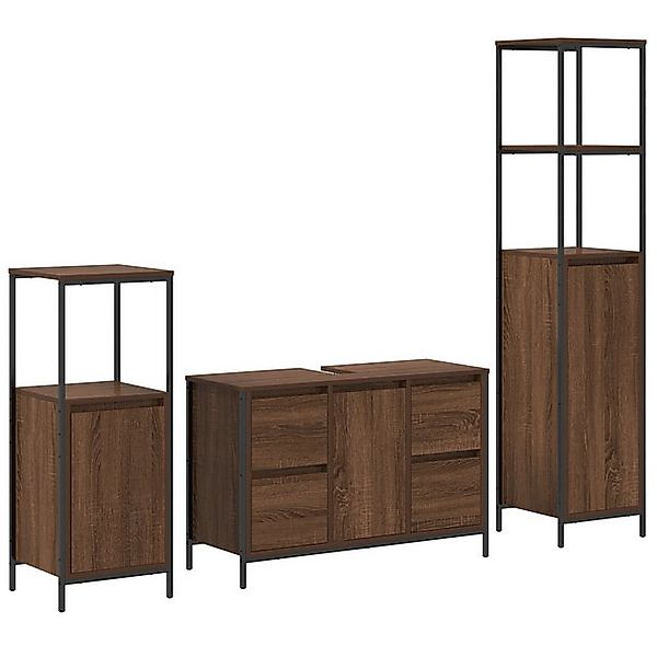 vidaXL Badezimmerspiegelschrank 3-tlg. Badmöbel-Set Braun Eiche Holzwerksto günstig online kaufen