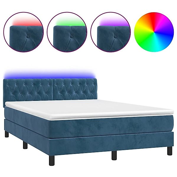 vidaXL Boxspringbett mit Matratze & LED Dunkelblau 140x200 cm Samt 3134589 günstig online kaufen