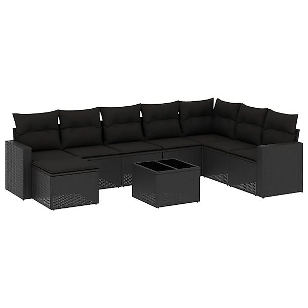 vidaXL 9-Tlg Garten-Sofagarnitur mit Kissen Schwarz Poly Rattan 3251702 günstig online kaufen