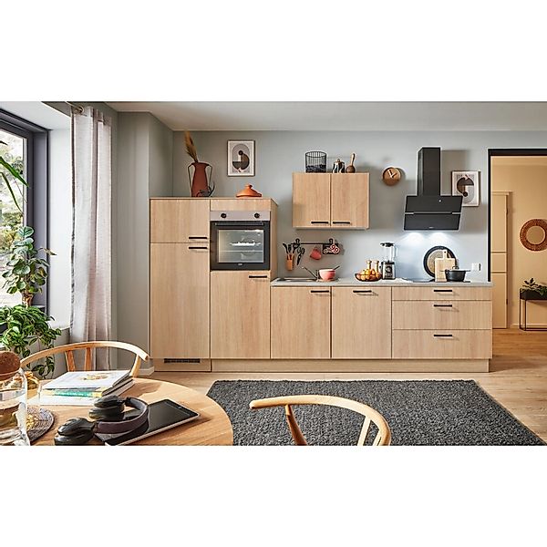 pino Küchenzeile 310 cm Eiche Aviva Anschlag,inks 2 Geräteschränke günstig online kaufen