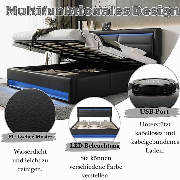 BlingBin Polsterbett Doppelbett Hydraulisches Bett mit LED-Beleuchtung und günstig online kaufen