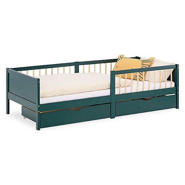 Homestyle4u Kinderbett 90x200 Holzbett mit Rausfallschutz Grün 2912 günstig online kaufen