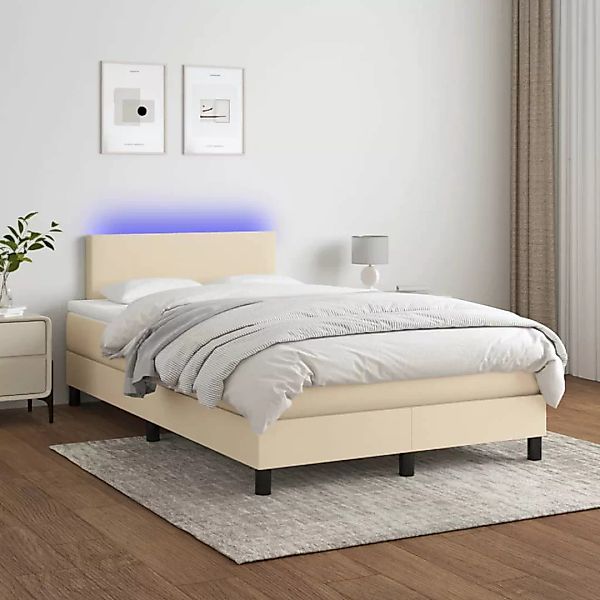 vidaXL Boxspringbett Boxspringbett mit Matratze LED Creme 120x200 cm Stoff günstig online kaufen