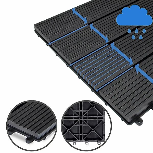Casaria Holzfliesen 22x Klassik Anthrazit, Terrassenfliesen günstig online kaufen