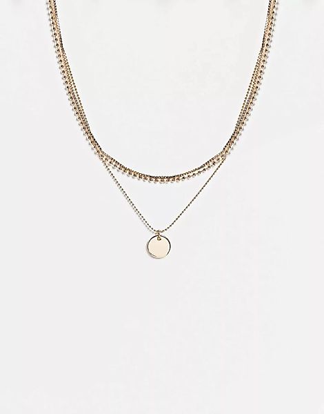 Topshop – Mehrreihige Halskette mit rundem Anhänger in Goldfarben günstig online kaufen
