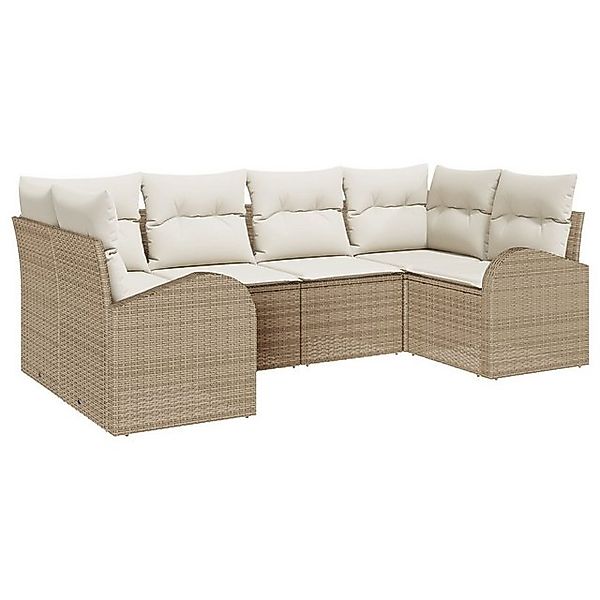 vidaXL Loungesofa 6-teiliges Garten Sofa Set mit Kissen Beige Poly Rattan, günstig online kaufen