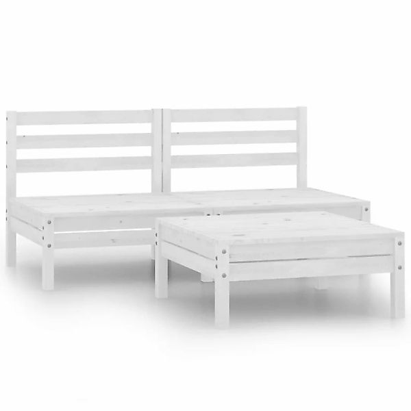 3-tlg. Garten-lounge-set Kiefer Massivholz Weiß günstig online kaufen