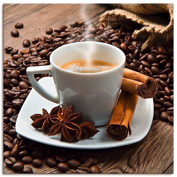 Artland Wandbild "Kaffeetasse Leinensack mit Kaffeebohnen" Getränke 1 Stk. günstig online kaufen