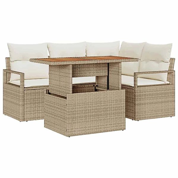 vidaXL Garten-Sofa-Set mit Speicher 5-Tlg Beige Poly Rattan 3358444 günstig online kaufen