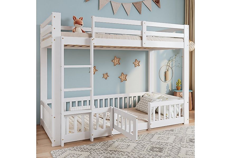 Merax Etagenbett 90x200cm mit Treppe und Zäune, Türchen und Gestaltungsraum günstig online kaufen