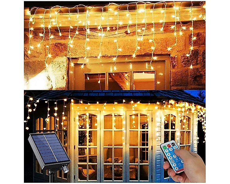 Qualra LED-Lichterkette Eisregen Lichterkette Aussen Solar Wetterfest 8 Mod günstig online kaufen