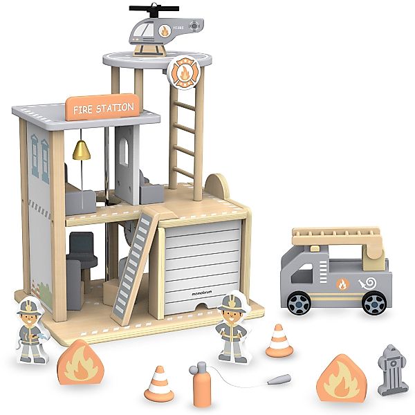 Mamabrum Spiel-Feuerwehrwache Feuerwehrstation Spielset - Holzspielzeug günstig online kaufen