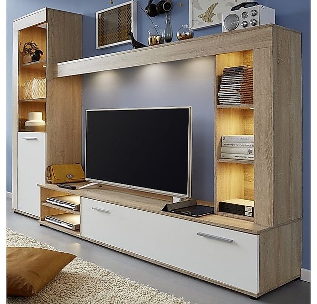trendteam Wohnwand, Anbauwand Schrankwand Mediawand Wohnkombi Eiche 240x185 günstig online kaufen