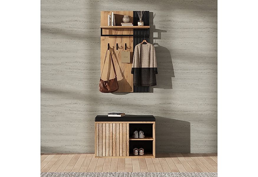 Flieks Garderoben-Set Garderobe mit Schuhbank in Holzoptik, (2-St), Schuhba günstig online kaufen