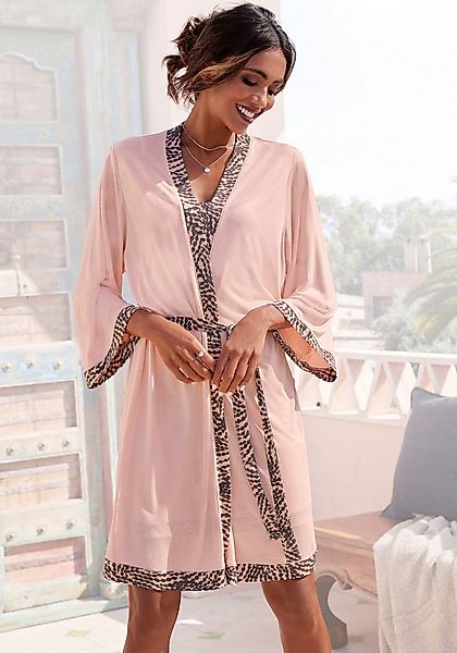 LASCANA Kimono, Kurzform, Kimono-Kragen, Gürtel, mit gemusterter Kontrastbl günstig online kaufen