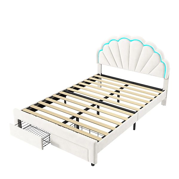 PXloue Kinderbett Doppelbett mit Lattenrost LED und Schublade 140x200cm Sam günstig online kaufen