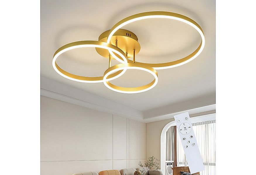 Nettlife LED Deckenleuchte Dimmbar Wohnzimmer Gold 2 Ring Acryl 46W 59CM Mo günstig online kaufen
