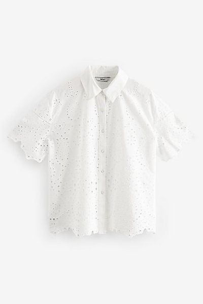 Next Kurzarmbluse Co-Ord Kurzarmhemd mit Lochstickerei günstig online kaufen