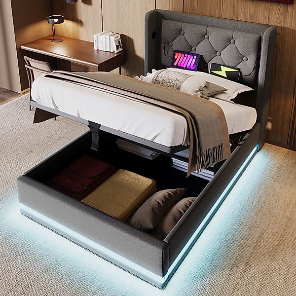 Flieks Polsterbett, LED Hydraulisches Stauraumbett Einzelbett günstig online kaufen