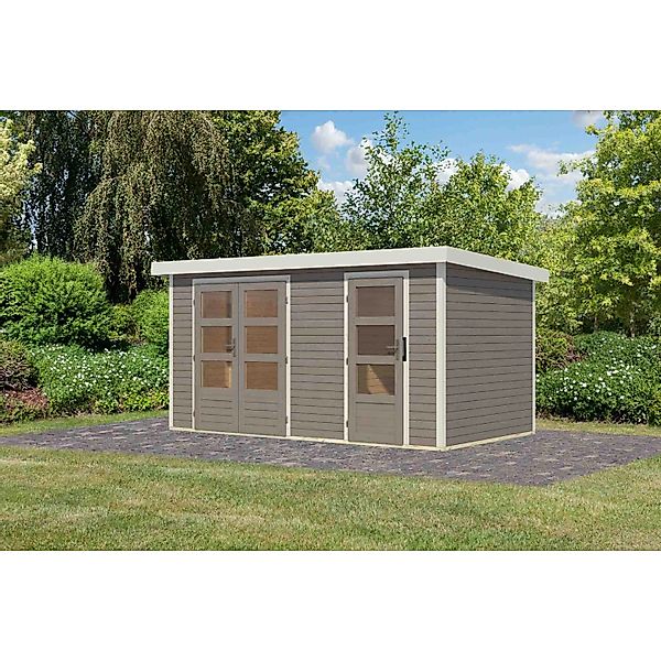 Karibu Gartenhaus Alfredo D Wassergrau/Weiß 209 x 400 x 213 cm günstig online kaufen