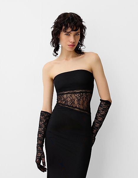 Bershka Bandeau-Maxi-Kleid Mit Spitze Damen L Schwarz günstig online kaufen