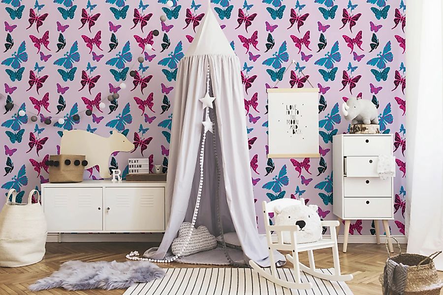 Bricoflor Schmetterling Tapete für Mädchenzimmer Kindertapete in Pink und B günstig online kaufen
