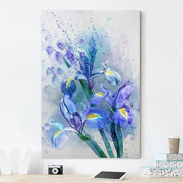 Leinwandbild Blumen - Hochformat Aquarell Blumen Iris günstig online kaufen