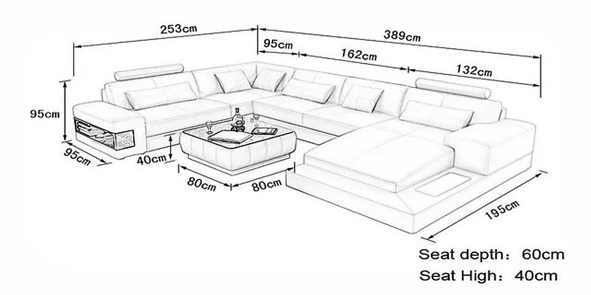 Xlmoebel Ecksofa Moderne U-Form Ledercouch Designer-Ecksofa Polstermöbel, H günstig online kaufen