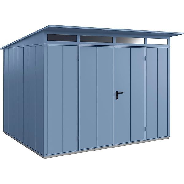 Hörmann Gerätehaus Elegant mit Pultdach Typ 3 RAL5014 Taubenblau Doppeltür günstig online kaufen