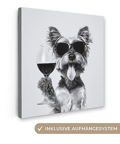 OneMillionCanvasses® Leinwandbild Hund - Weinglas - günstig online kaufen