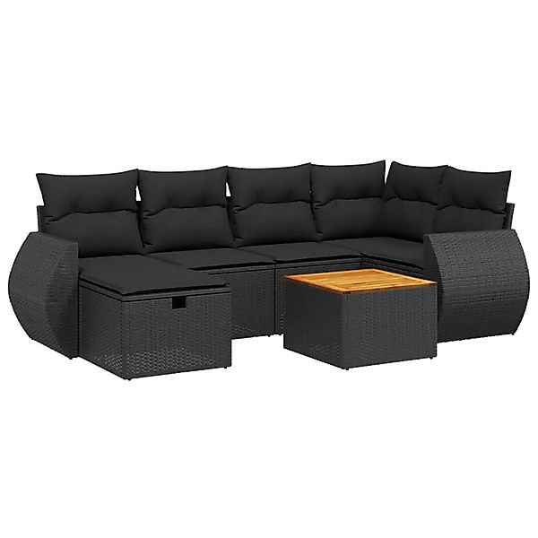 vidaXL 7-Tlg Garten-Sofagarnitur mit Kissen Schwarz Poly Rattan 3265059 günstig online kaufen