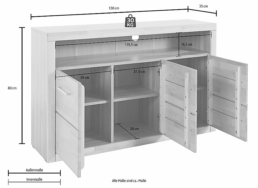 Home affaire Sideboard Ribe,130cm breit, Fronten günstig online kaufen