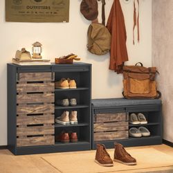 SoBuy Schuhbank mit Schiebetür und Sitzkissen Sitzbank Vintage FSR120-HG günstig online kaufen