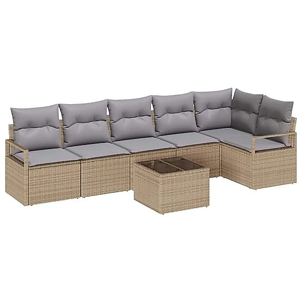 vidaXL Gartensofa-Set mit Kissen 7 Stk Beige und Hellgrau Poly-Rattan 33550 günstig online kaufen