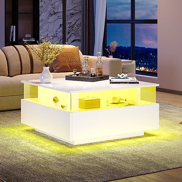 OKWISH Couchtisch hochglanz Sofatisch mit LED-Beleuchtung günstig online kaufen